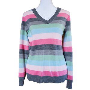 Vintage Y2k New York & Company Pink Gray Blue Green Striped Sweater Womens Sz S
